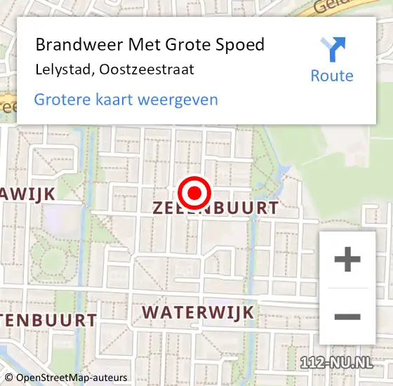 Locatie op kaart van de 112 melding: Brandweer Met Grote Spoed Naar Lelystad, Oostzeestraat op 30 september 2023 14:37