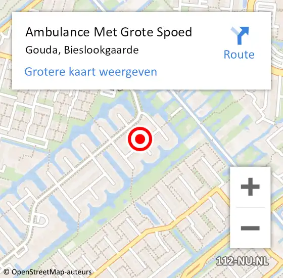 Locatie op kaart van de 112 melding: Ambulance Met Grote Spoed Naar Gouda, Bieslookgaarde op 30 september 2023 15:05