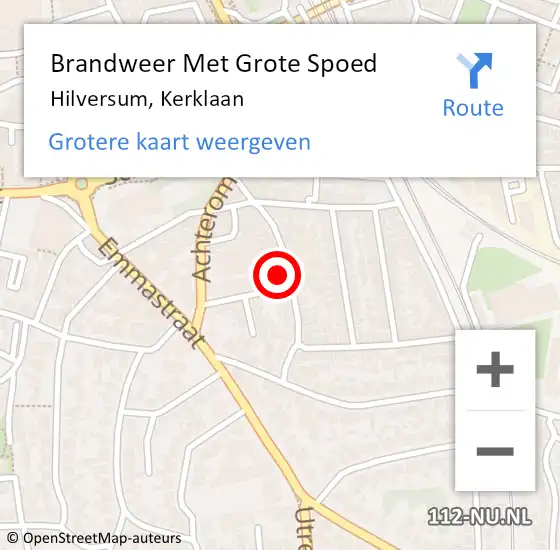 Locatie op kaart van de 112 melding: Brandweer Met Grote Spoed Naar Hilversum, Kerklaan op 30 september 2023 15:15