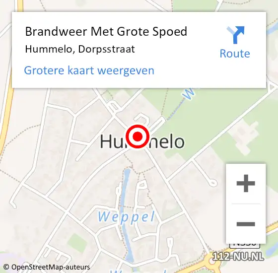 Locatie op kaart van de 112 melding: Brandweer Met Grote Spoed Naar Hummelo, Dorpsstraat op 10 september 2014 01:20