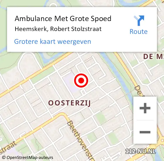 Locatie op kaart van de 112 melding: Ambulance Met Grote Spoed Naar Heemskerk, Robert Stolzstraat op 30 september 2023 16:09