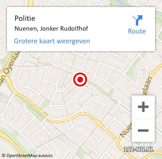 Locatie op kaart van de 112 melding: Politie Nuenen, Jonker Rudolfhof op 30 september 2023 16:31