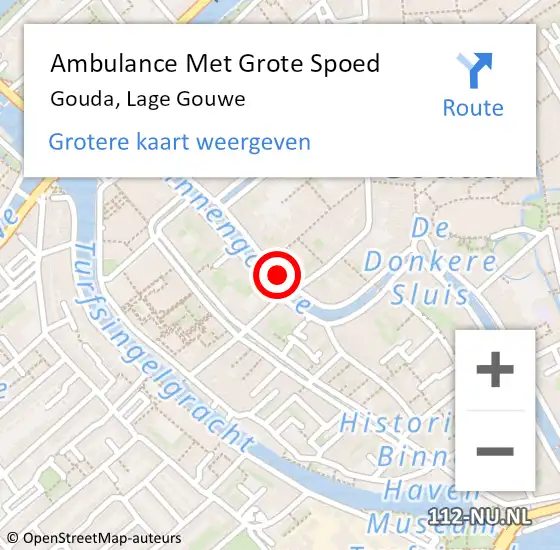 Locatie op kaart van de 112 melding: Ambulance Met Grote Spoed Naar Gouda, Lage Gouwe op 30 september 2023 16:31