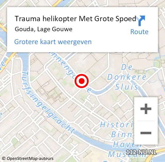 Locatie op kaart van de 112 melding: Trauma helikopter Met Grote Spoed Naar Gouda, Lage Gouwe op 30 september 2023 16:32