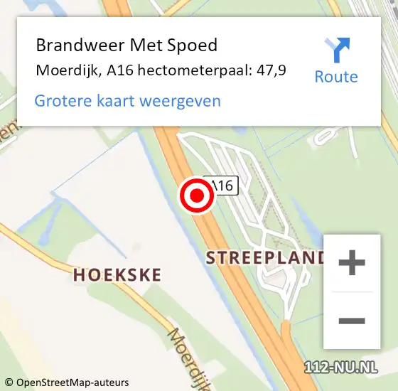 Locatie op kaart van de 112 melding: Brandweer Met Spoed Naar Moerdijk, A16 hectometerpaal: 47,9 op 30 september 2023 16:41