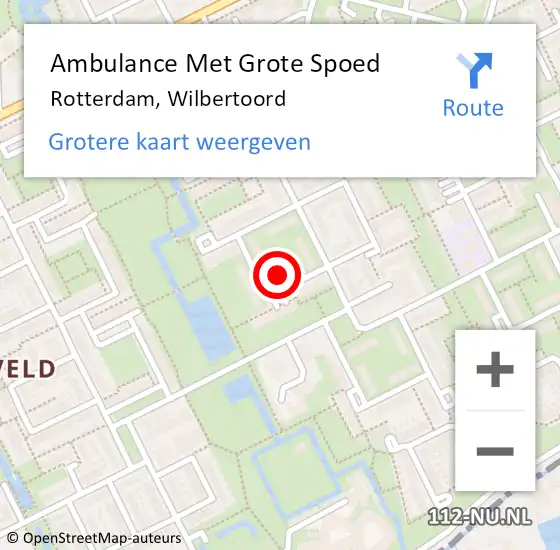 Locatie op kaart van de 112 melding: Ambulance Met Grote Spoed Naar Rotterdam, Wilbertoord op 30 september 2023 16:52
