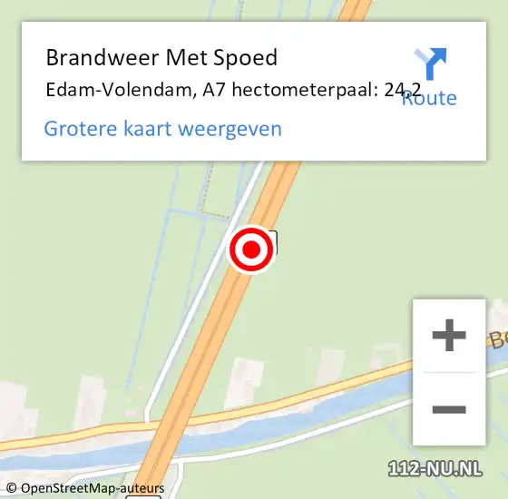 Locatie op kaart van de 112 melding: Brandweer Met Spoed Naar Edam-Volendam, A7 hectometerpaal: 24,2 op 30 september 2023 17:13