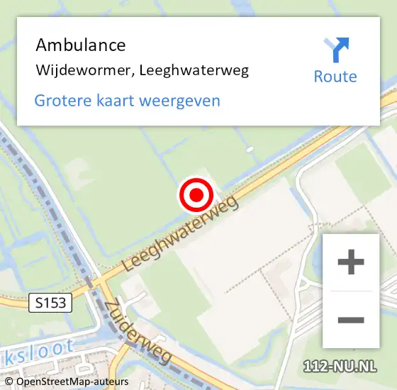 Locatie op kaart van de 112 melding: Ambulance Wijdewormer, Leeghwaterweg op 30 september 2023 18:25