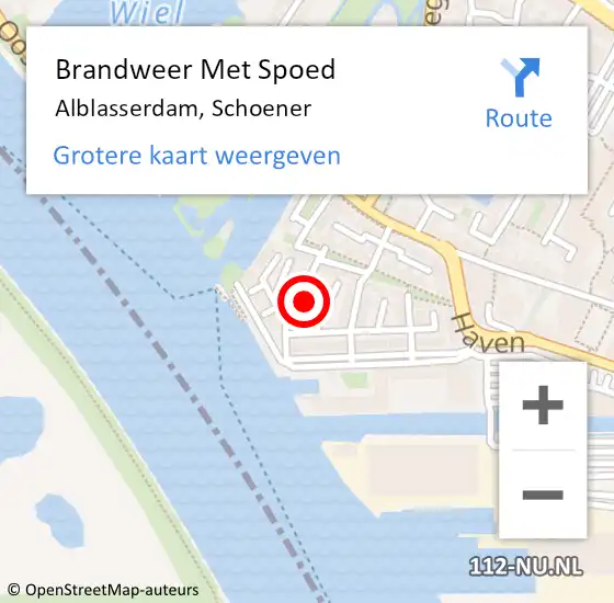 Locatie op kaart van de 112 melding: Brandweer Met Spoed Naar Alblasserdam, Schoener op 30 september 2023 18:45