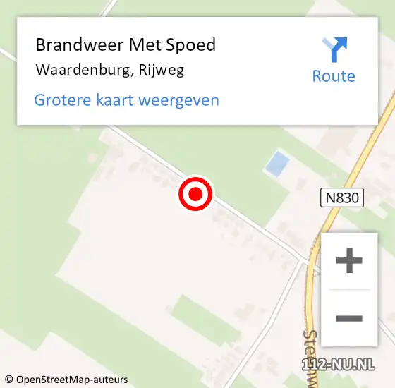 Locatie op kaart van de 112 melding: Brandweer Met Spoed Naar Waardenburg, Rijweg op 30 september 2023 19:47