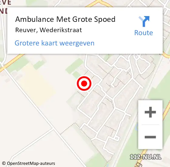 Locatie op kaart van de 112 melding: Ambulance Met Grote Spoed Naar Reuver, Wederikstraat op 10 september 2014 03:07