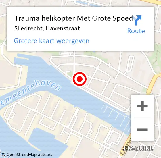 Locatie op kaart van de 112 melding: Trauma helikopter Met Grote Spoed Naar Sliedrecht, Havenstraat op 30 september 2023 20:23
