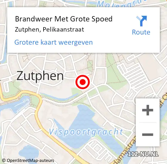 Locatie op kaart van de 112 melding: Brandweer Met Grote Spoed Naar Zutphen, Pelikaanstraat op 30 september 2023 20:46