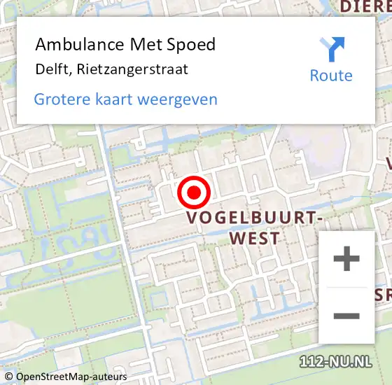 Locatie op kaart van de 112 melding: Ambulance Met Spoed Naar Delft, Rietzangerstraat op 30 september 2023 20:57