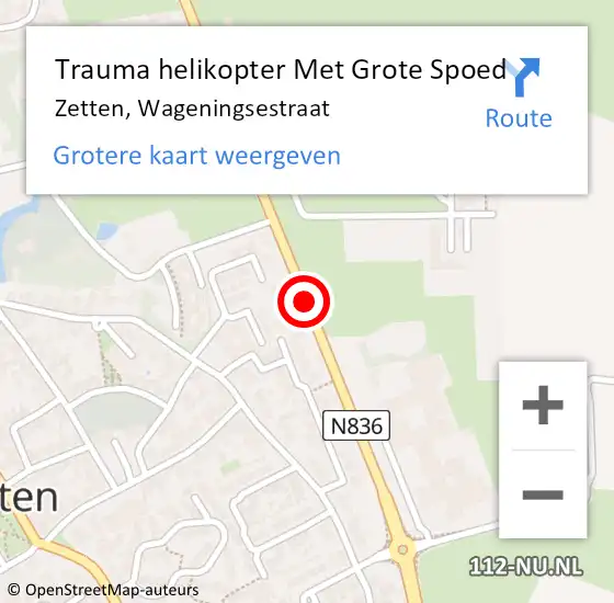 Locatie op kaart van de 112 melding: Trauma helikopter Met Grote Spoed Naar Zetten, Wageningsestraat op 30 september 2023 21:02