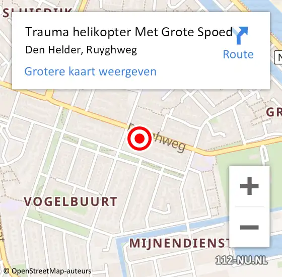 Locatie op kaart van de 112 melding: Trauma helikopter Met Grote Spoed Naar Den Helder, Ruyghweg op 30 september 2023 21:21