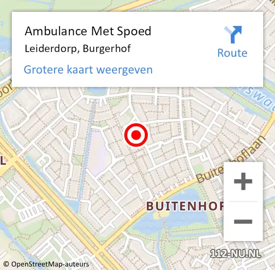 Locatie op kaart van de 112 melding: Ambulance Met Spoed Naar Leiderdorp, Burgerhof op 30 september 2023 21:31