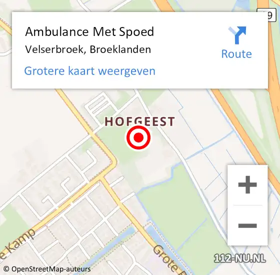 Locatie op kaart van de 112 melding: Ambulance Met Spoed Naar Velserbroek, Broeklanden op 30 september 2023 22:58