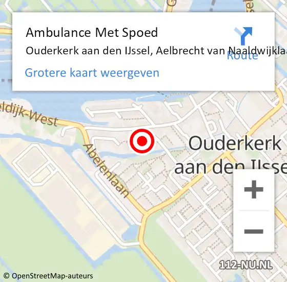 Locatie op kaart van de 112 melding: Ambulance Met Spoed Naar Ouderkerk aan den IJssel, Aelbrecht van Naaldwijklaan op 30 september 2023 23:40