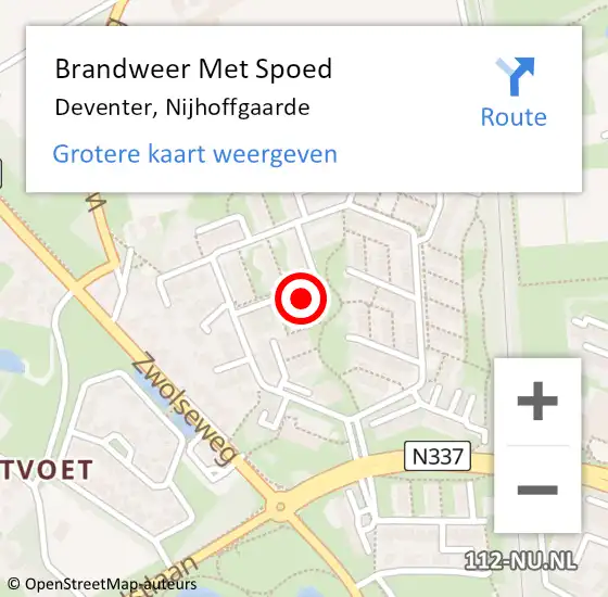 Locatie op kaart van de 112 melding: Brandweer Met Spoed Naar Deventer, Nijhoffgaarde op 1 oktober 2023 00:57