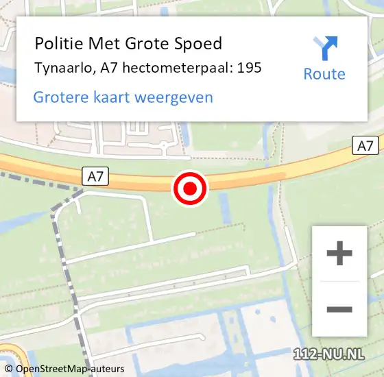 Locatie op kaart van de 112 melding: Politie Met Grote Spoed Naar Tynaarlo, A7 hectometerpaal: 195 op 1 oktober 2023 01:26