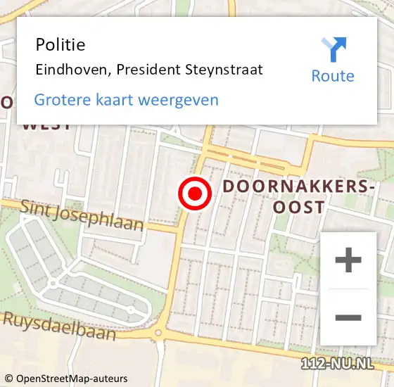 Locatie op kaart van de 112 melding: Politie Eindhoven, President Steynstraat op 1 oktober 2023 01:57