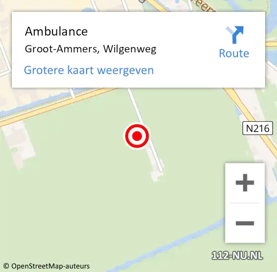 Locatie op kaart van de 112 melding: Ambulance Groot-Ammers, Wilgenweg op 1 oktober 2023 02:00