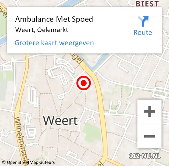 Locatie op kaart van de 112 melding: Ambulance Met Spoed Naar Weert, Oelemarkt op 1 oktober 2023 02:04