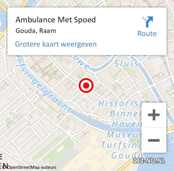 Locatie op kaart van de 112 melding: Ambulance Met Spoed Naar Gouda, Raam op 1 oktober 2023 03:29