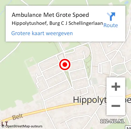 Locatie op kaart van de 112 melding: Ambulance Met Grote Spoed Naar Hippolytushoef, Burg C J Schellingerlaan op 1 oktober 2023 04:41