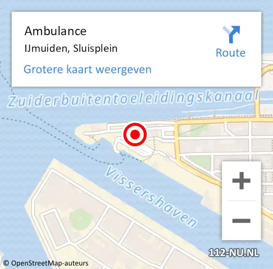 Locatie op kaart van de 112 melding: Ambulance IJmuiden, Sluisplein op 1 oktober 2023 05:05