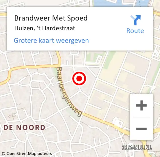 Locatie op kaart van de 112 melding: Brandweer Met Spoed Naar Huizen, 't Hardestraat op 1 oktober 2023 06:14