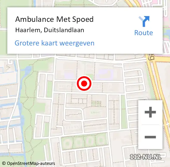 Locatie op kaart van de 112 melding: Ambulance Met Spoed Naar Haarlem, Duitslandlaan op 1 oktober 2023 06:24