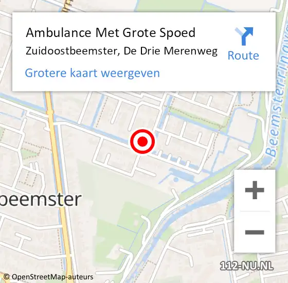 Locatie op kaart van de 112 melding: Ambulance Met Grote Spoed Naar Zuidoostbeemster, De Drie Merenweg op 1 oktober 2023 07:02