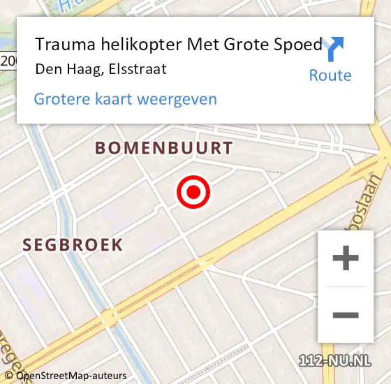 Locatie op kaart van de 112 melding: Trauma helikopter Met Grote Spoed Naar Den Haag, Elsstraat op 1 oktober 2023 08:19