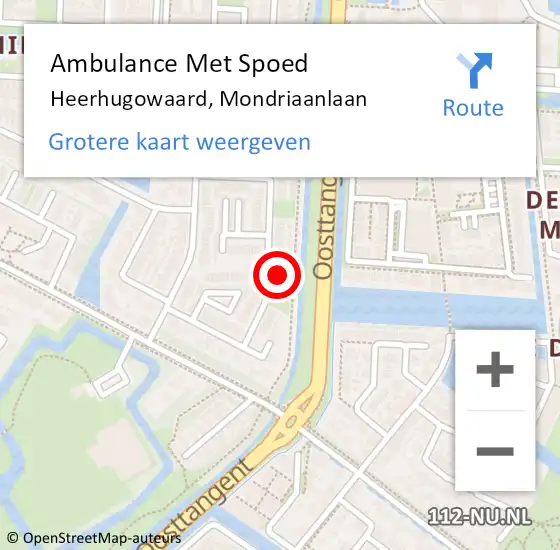 Locatie op kaart van de 112 melding: Ambulance Met Spoed Naar Heerhugowaard, Mondriaanlaan op 1 oktober 2023 08:25