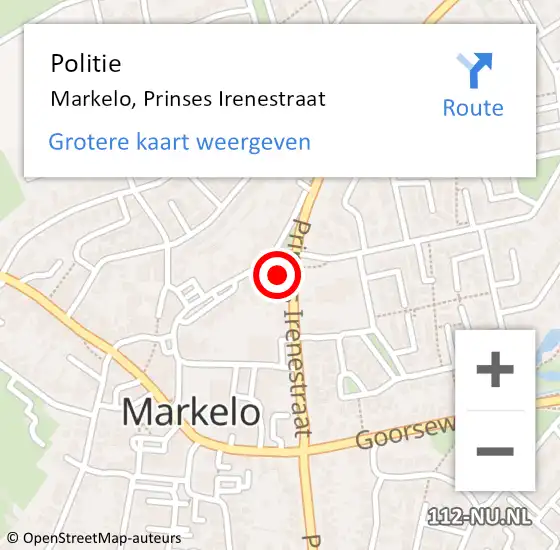 Locatie op kaart van de 112 melding: Politie Markelo, Prinses Irenestraat op 1 oktober 2023 09:06