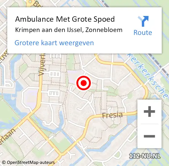 Locatie op kaart van de 112 melding: Ambulance Met Grote Spoed Naar Krimpen aan den IJssel, Zonnebloem op 1 oktober 2023 09:10