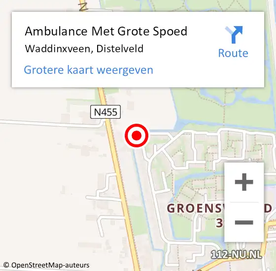 Locatie op kaart van de 112 melding: Ambulance Met Grote Spoed Naar Waddinxveen, Distelveld op 1 oktober 2023 09:18