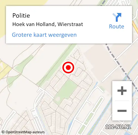 Locatie op kaart van de 112 melding: Politie Hoek van Holland, Wierstraat op 1 oktober 2023 09:44