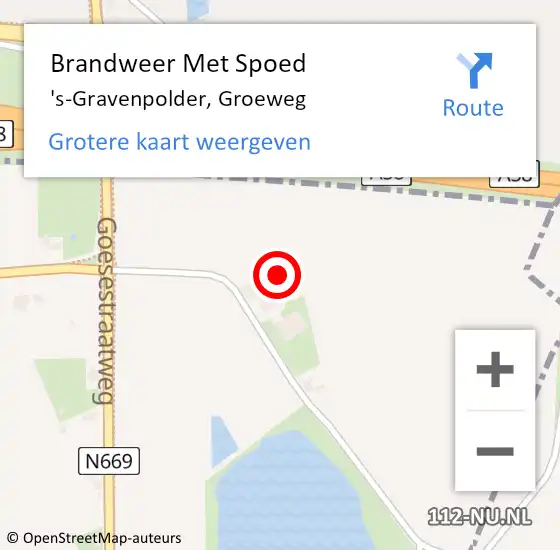 Locatie op kaart van de 112 melding: Brandweer Met Spoed Naar 's-Gravenpolder, Groeweg op 1 oktober 2023 09:46