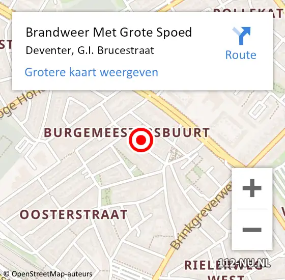 Locatie op kaart van de 112 melding: Brandweer Met Grote Spoed Naar Deventer, G.I. Brucestraat op 1 oktober 2023 09:56