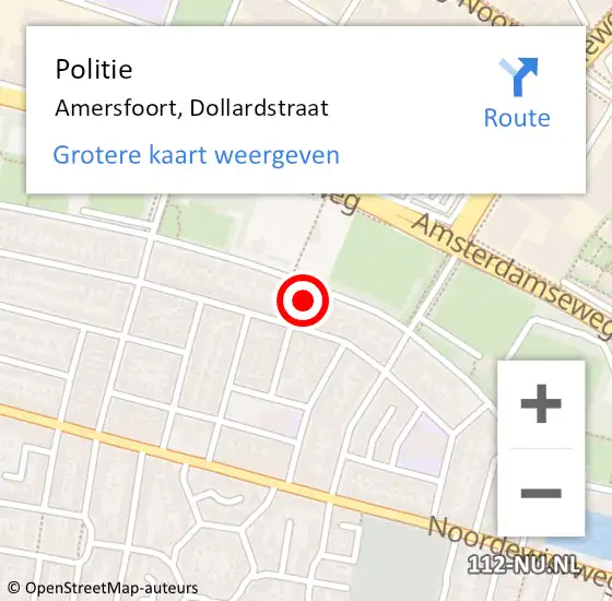 Locatie op kaart van de 112 melding: Politie Amersfoort, Dollardstraat op 1 oktober 2023 10:01