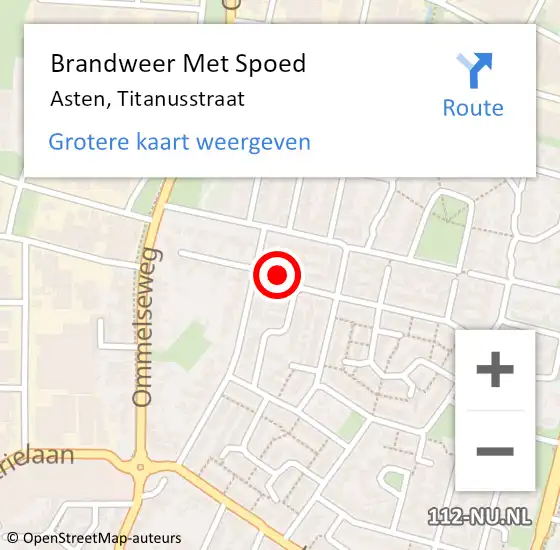 Locatie op kaart van de 112 melding: Brandweer Met Spoed Naar Asten, Titanusstraat op 1 oktober 2023 10:29