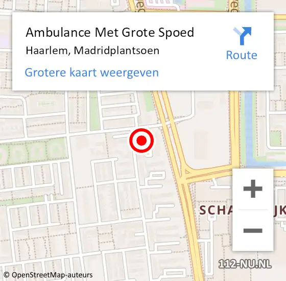 Locatie op kaart van de 112 melding: Ambulance Met Grote Spoed Naar Haarlem, Madridplantsoen op 1 oktober 2023 10:36