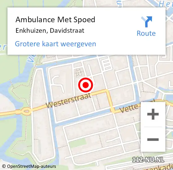 Locatie op kaart van de 112 melding: Ambulance Met Spoed Naar Enkhuizen, Davidstraat op 1 oktober 2023 10:49