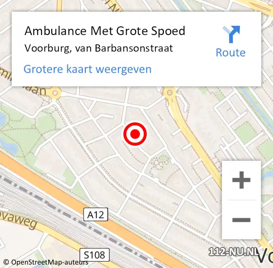 Locatie op kaart van de 112 melding: Ambulance Met Grote Spoed Naar Voorburg, van Barbansonstraat op 1 oktober 2023 11:04