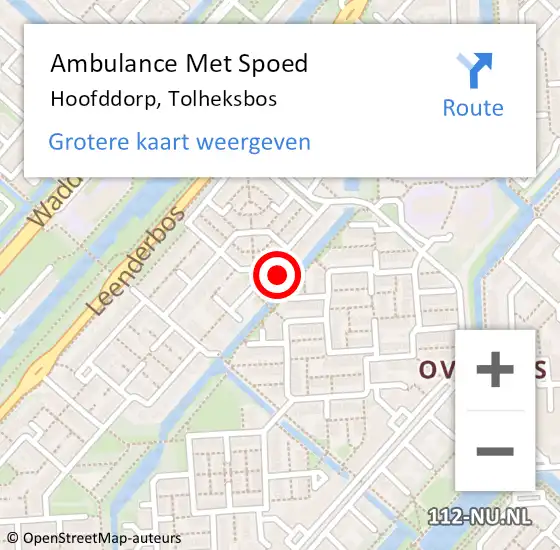 Locatie op kaart van de 112 melding: Ambulance Met Spoed Naar Hoofddorp, Tolheksbos op 1 oktober 2023 11:09