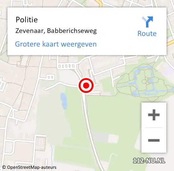 Locatie op kaart van de 112 melding: Politie Zevenaar, Babberichseweg op 1 oktober 2023 11:17