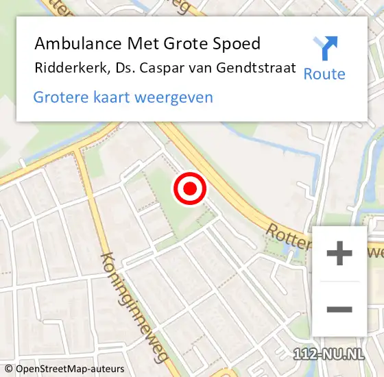 Locatie op kaart van de 112 melding: Ambulance Met Grote Spoed Naar Ridderkerk, Ds. Caspar van Gendtstraat op 1 oktober 2023 11:19